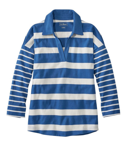 Women's Heritage Mariner Top, Splitneck Polo Three-Quarter-Sleeve, Block Stripe | L.L.Bean on sale