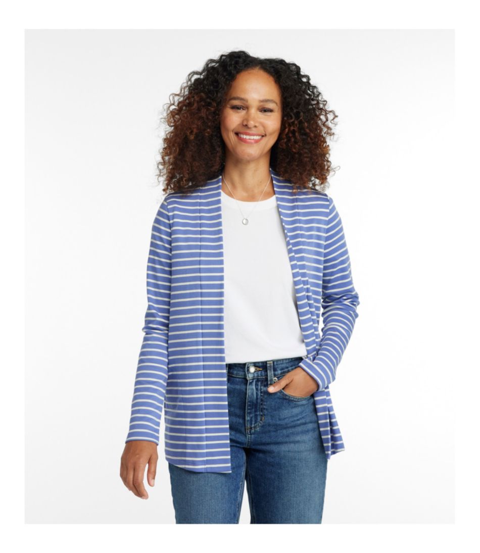 Women's Pima Cotton Open Cardigan, With Pockets Stripe | L.L.Bean online
