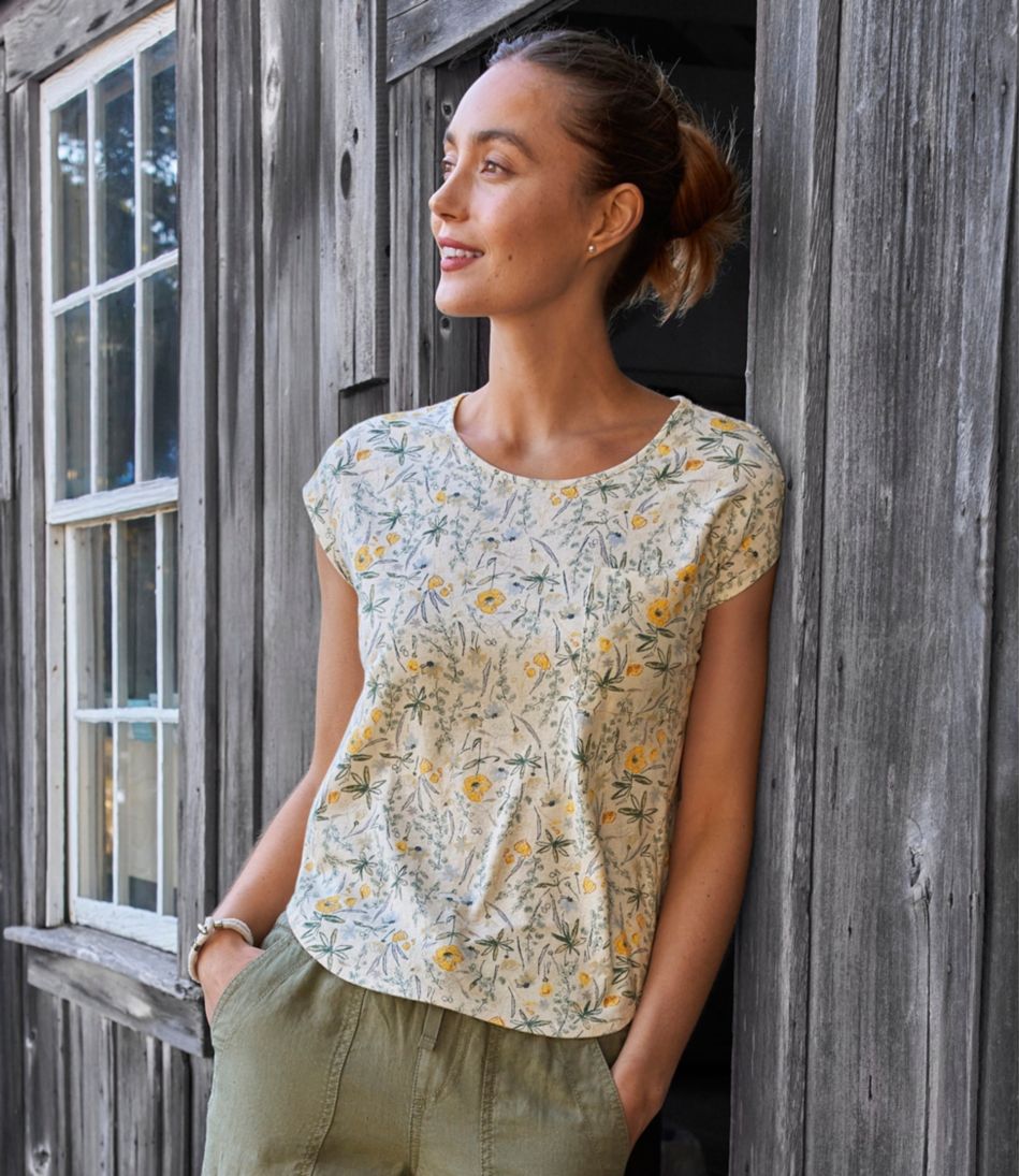 Women's Linen/Cotton Tee, Short-Sleeve Scoopneck Print | L.L.Bean discount
