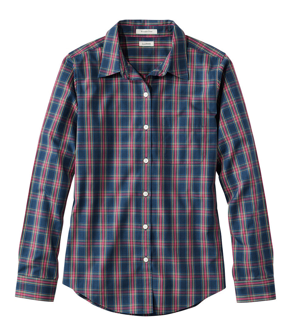 Women's Wrinkle-Free Pinpoint Oxford Shirt, Long-Sleeve Relaxed Fit Plaid | L.L.Bean online
