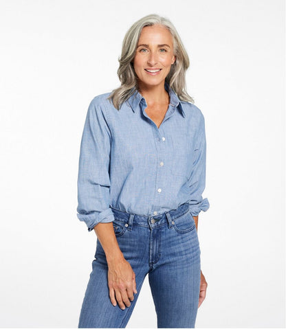 Women's Essential Cotton Shirt, Chambray Long Sleeve | L.L.Bean online