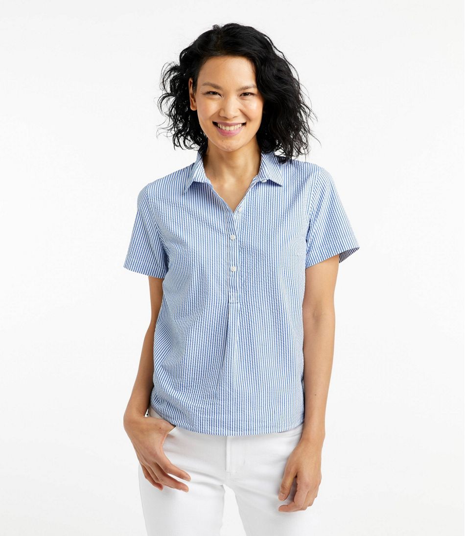 Women's Vacationland Seersucker Shirt, Short-Sleeve Popover Stripe | L.L.Bean online