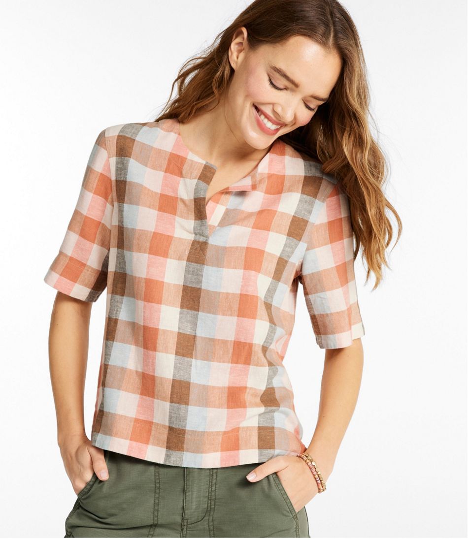 Women's Signature Linen-Blend Splitneck Shirt, Short-Sleeve | L.L.Bean online