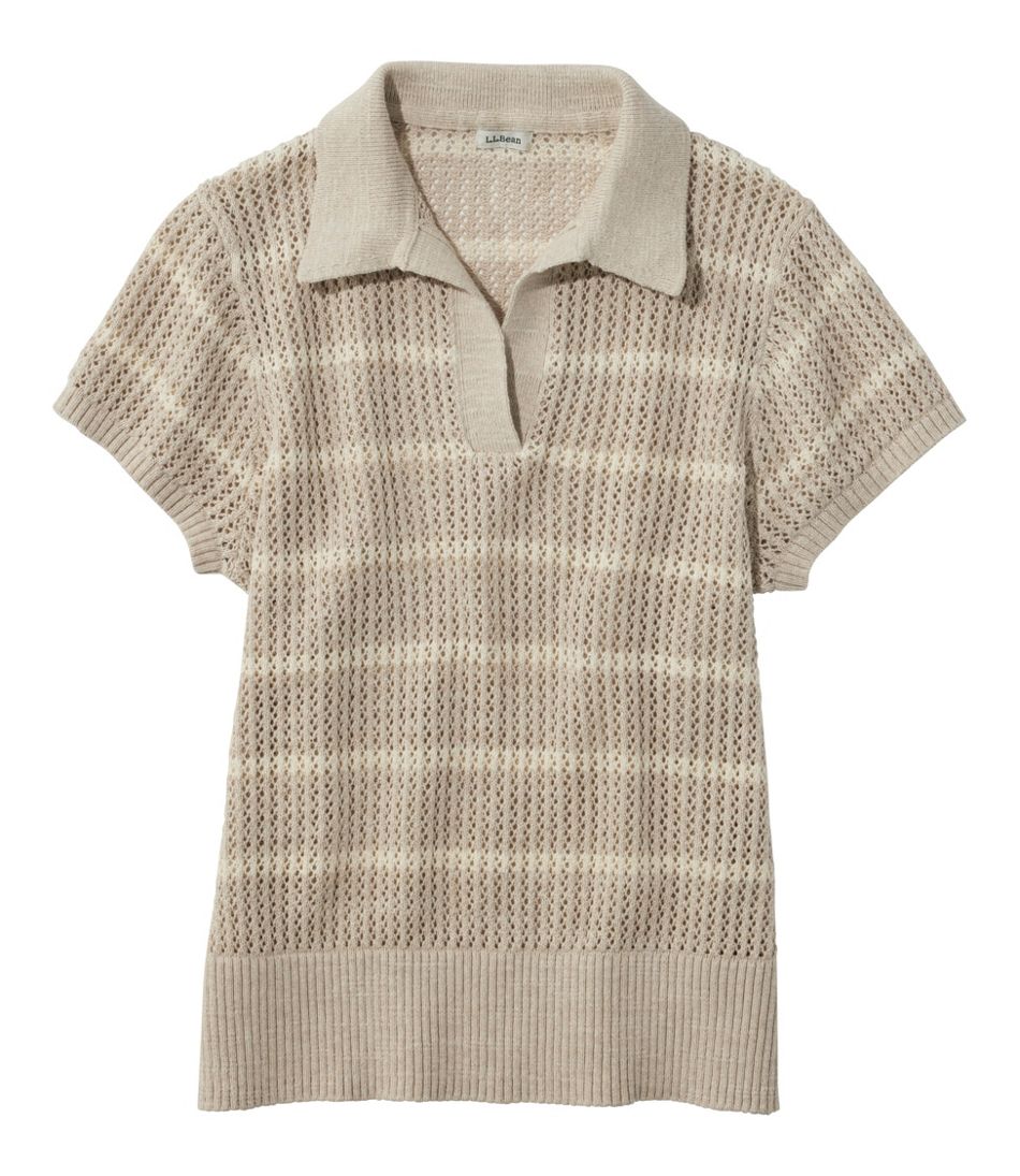 Women's Organic Cotton Slub Pointelle Sweater, Polo | L.L.Bean online