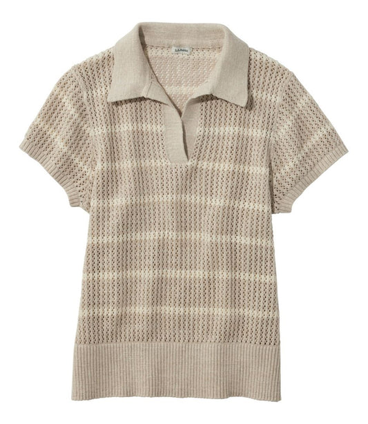 Women's Organic Cotton Slub Pointelle Sweater, Polo | L.L.Bean online