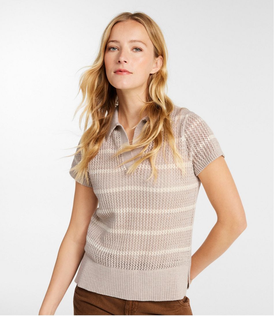 Women's Organic Cotton Slub Pointelle Sweater, Polo | L.L.Bean online