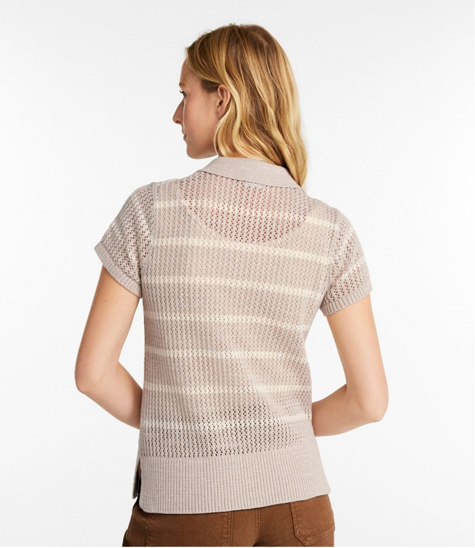 Women's Organic Cotton Slub Pointelle Sweater, Polo | L.L.Bean online