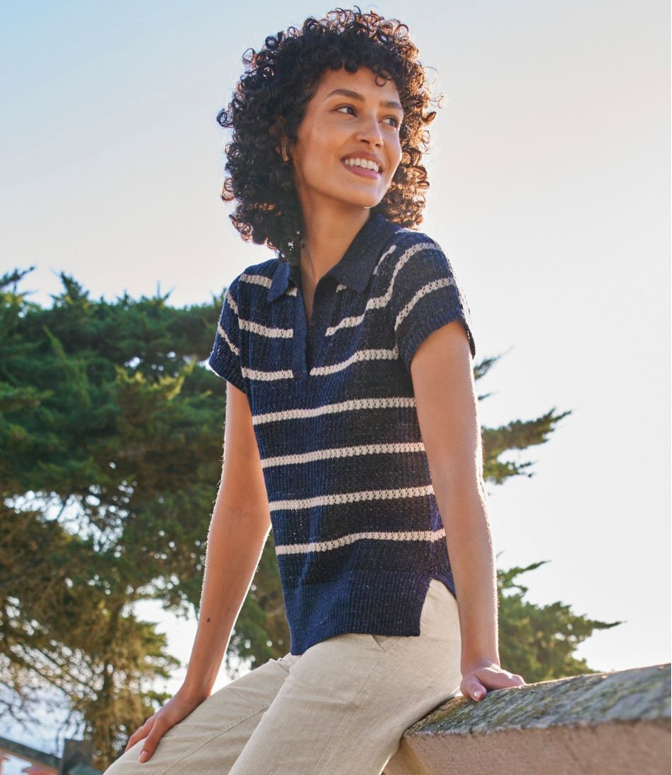 Women's Organic Cotton Slub Pointelle Sweater, Polo | L.L.Bean online