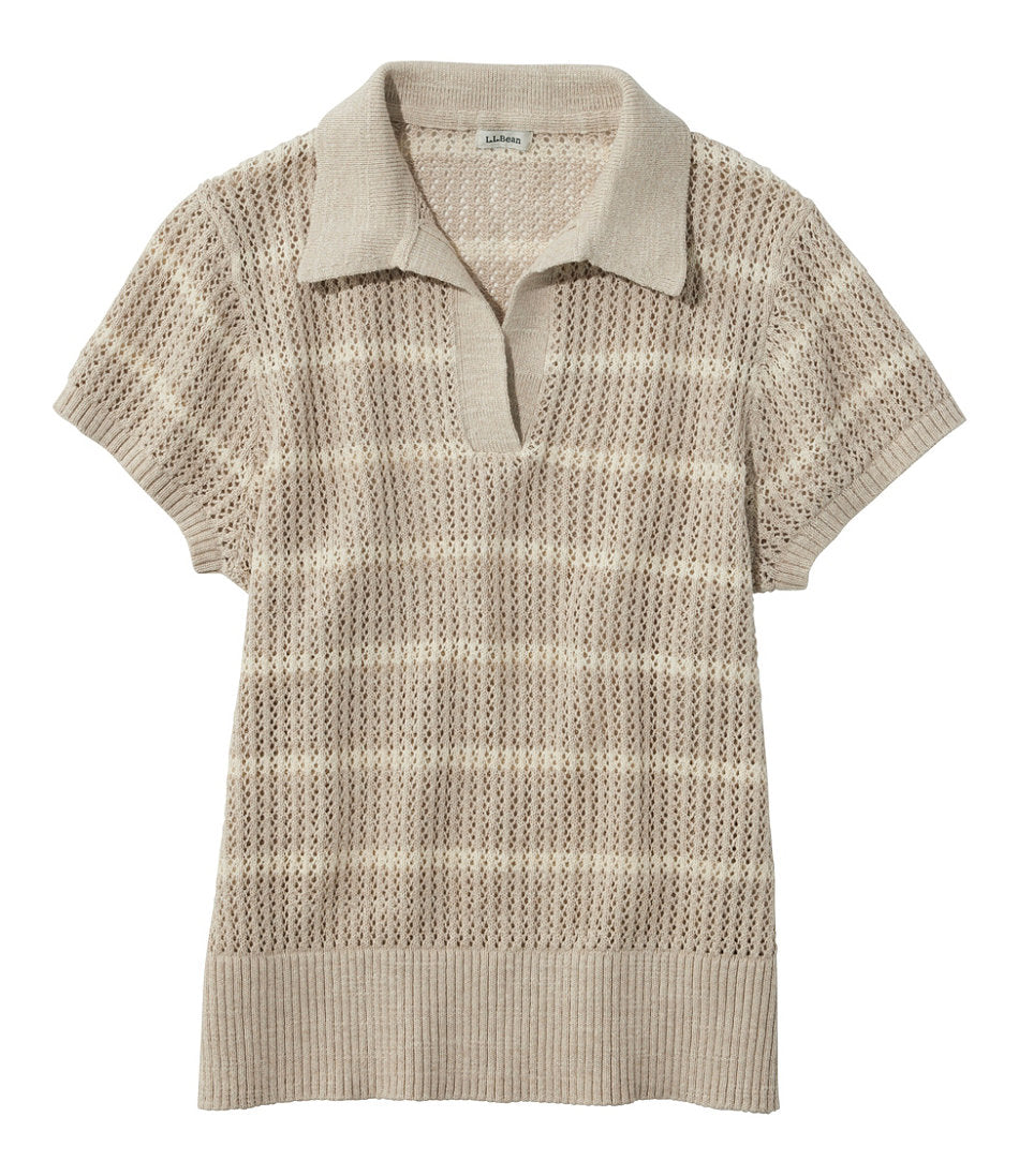 Women's Organic Cotton Slub Pointelle Sweater, Polo | L.L.Bean online