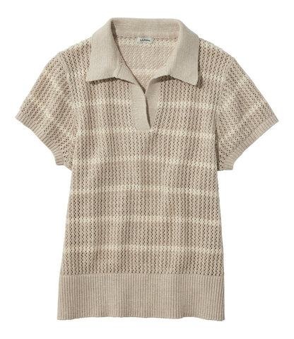 Women's Organic Cotton Slub Pointelle Sweater, Polo | L.L.Bean online