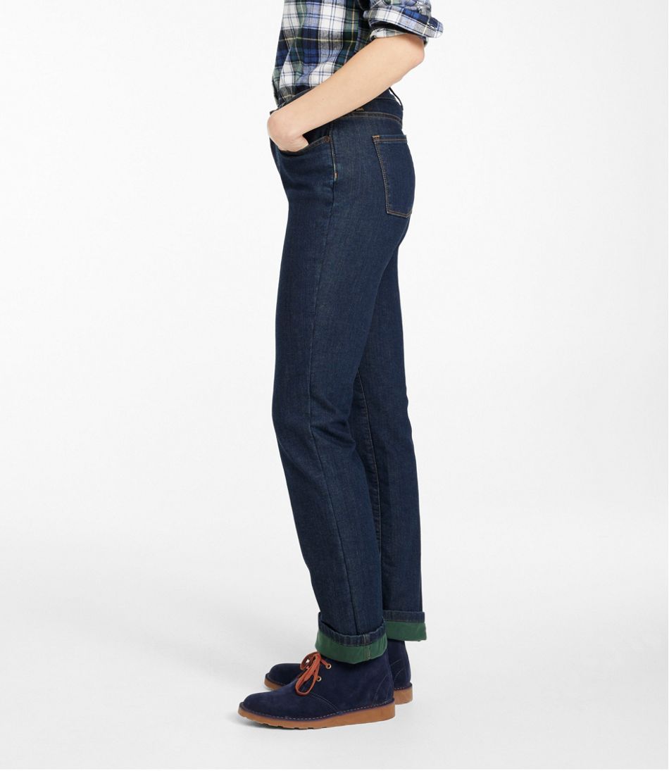 Women's True Shape Jeans, High-Rise Straight-Leg Fleece-Lined | L.L.Bean US
