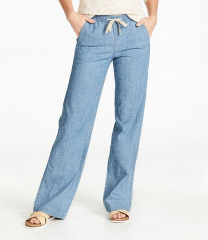 Women's Lakewashed Pull-On Chinos, Mid-Rise Wide-Leg Chambray | L.L.Bean sale