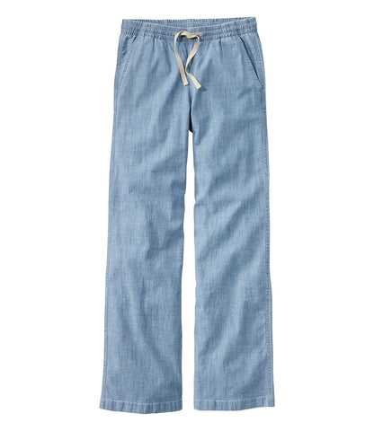 Women's Lakewashed Pull-On Chinos, Mid-Rise Wide-Leg Chambray | L.L.Bean sale
