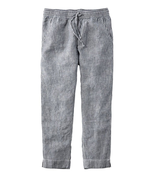 Women's Premium Linen Pull-On Ankle Pants, Mid-Rise Tapered-Leg Stripe | L.L.Bean sale