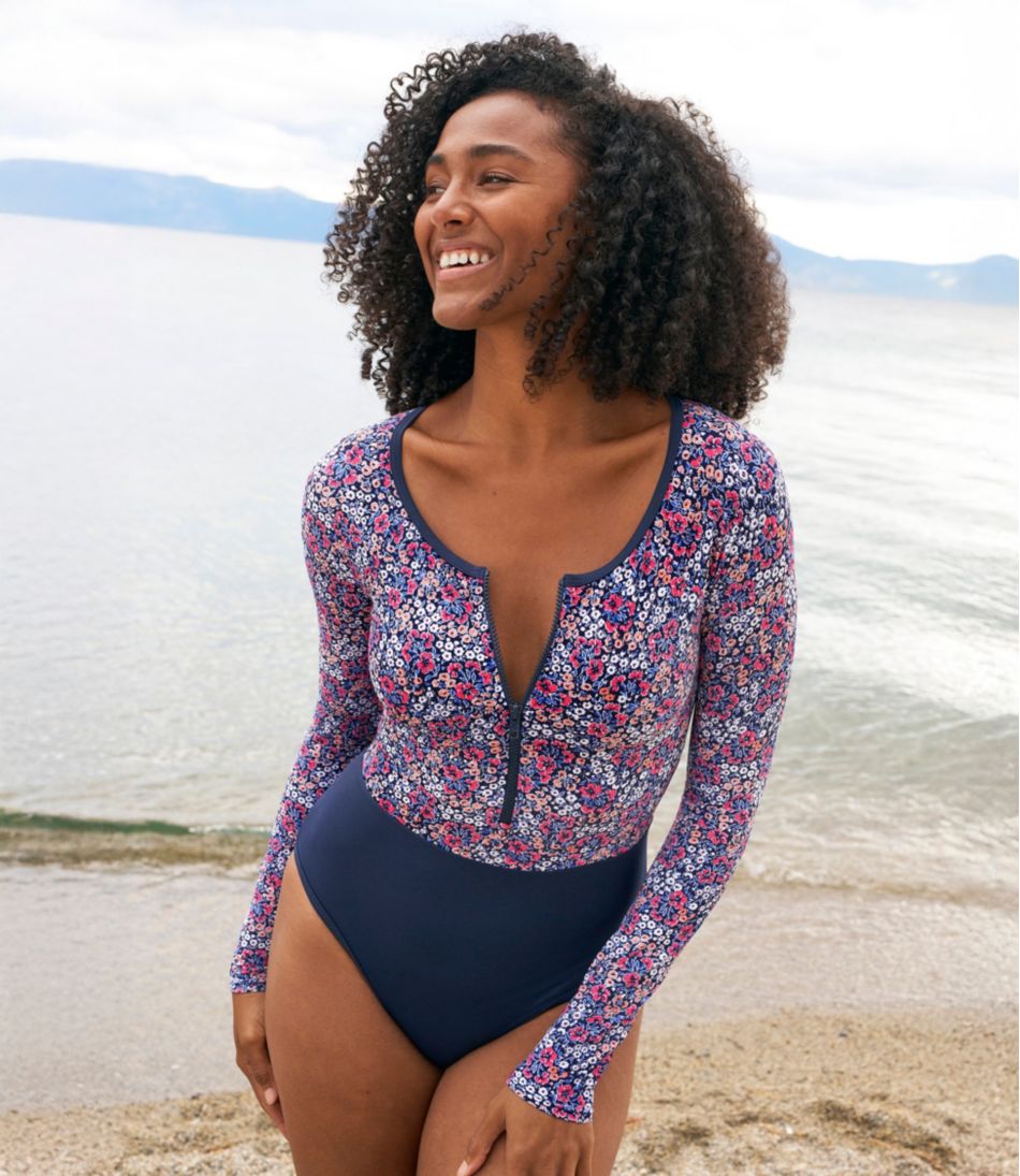 Women's Coastal Essentials Swimwear, Long-Sleeve Tanksuit Print | L.L.Bean US