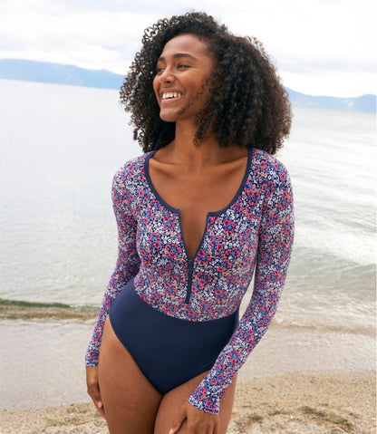 Women's Coastal Essentials Swimwear, Long-Sleeve Tanksuit Print | L.L.Bean US