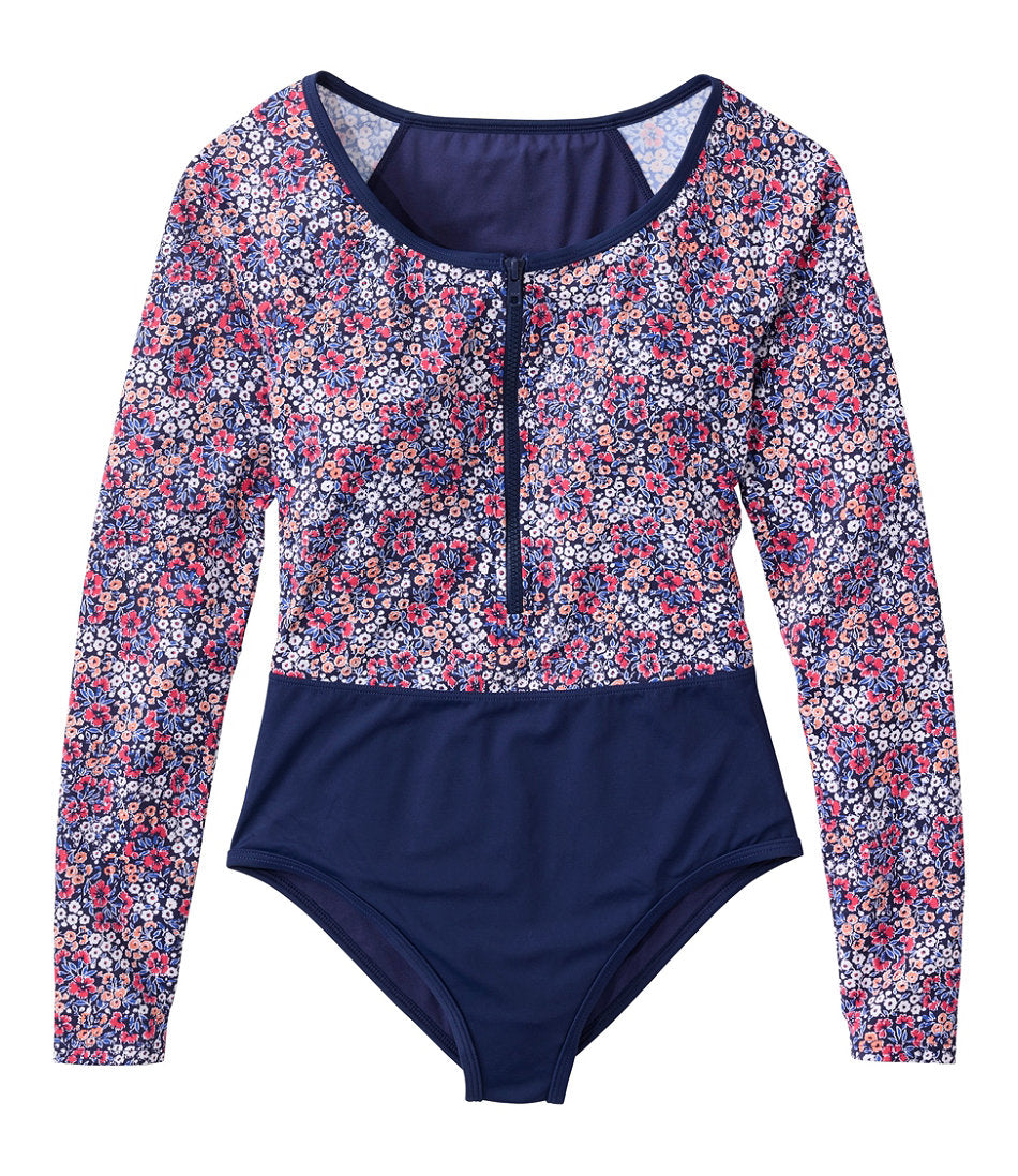 Women's Coastal Essentials Swimwear, Long-Sleeve Tanksuit Print | L.L.Bean US
