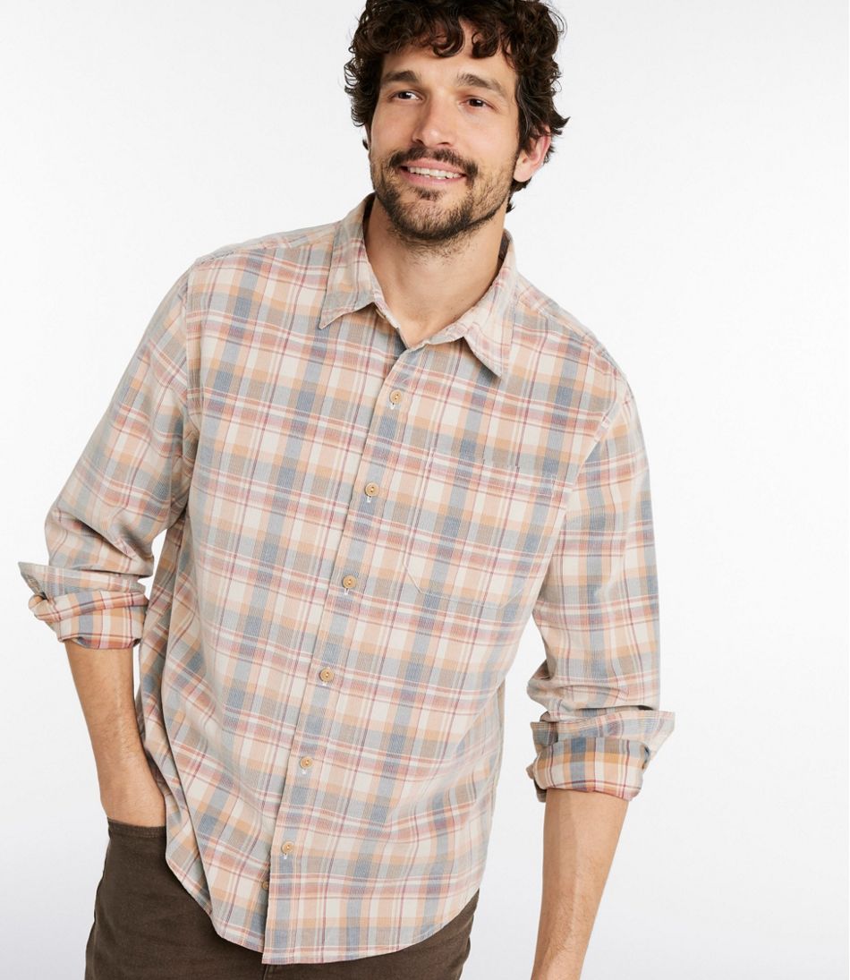 Men's Sunwashed Corduroy Shirt, Slightly Fitted Untucked Fit, Plaid | L.L.Bean US