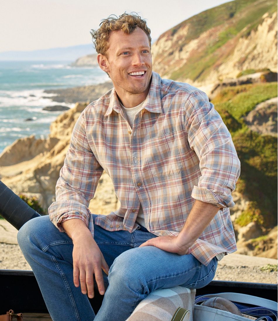 Men's Sunwashed Corduroy Shirt, Slightly Fitted Untucked Fit, Plaid | L.L.Bean US