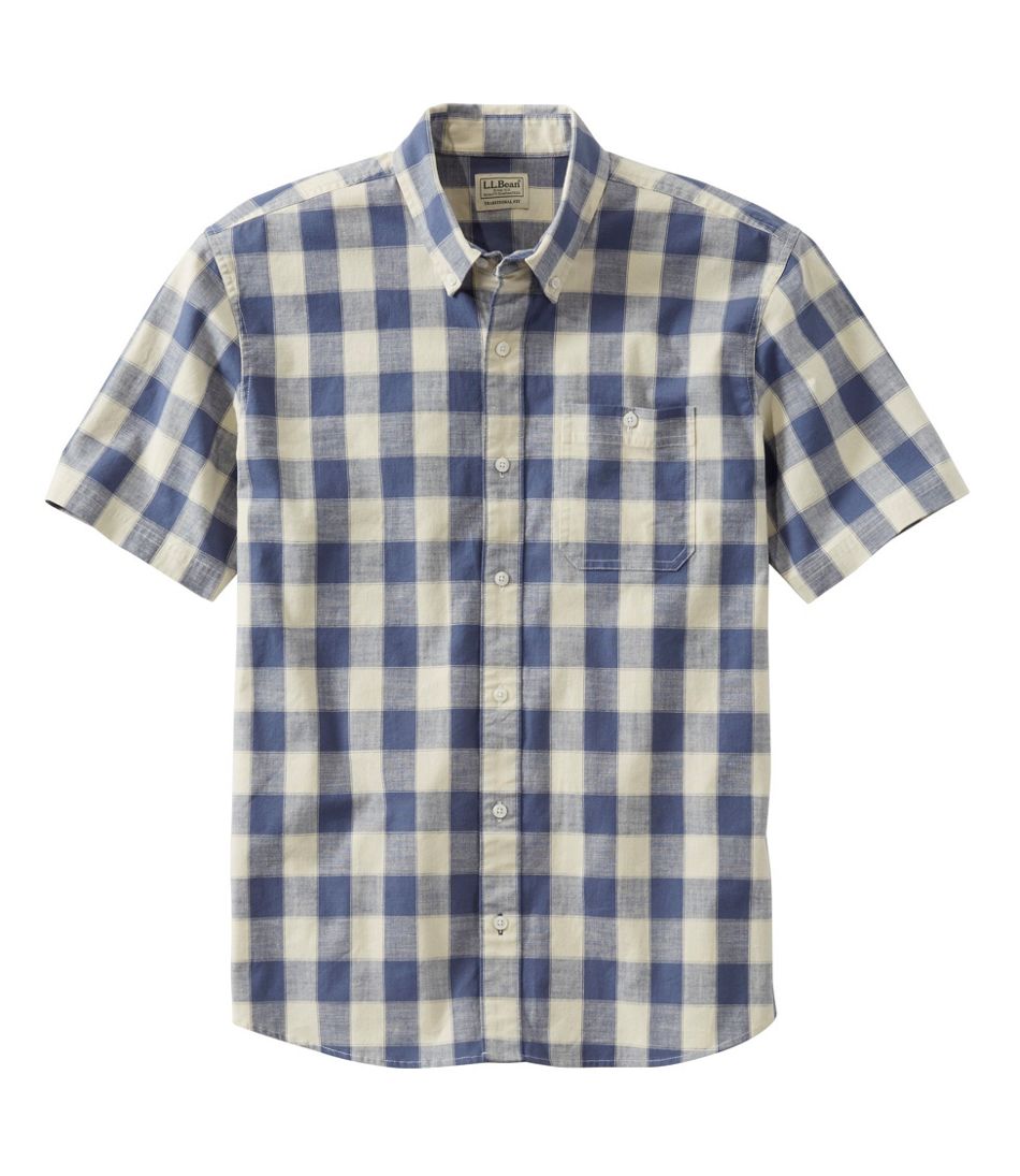 Men's Comfort Stretch® Chambray Shirt, Traditional Untucked Fit, Short-Sleeve, Plaid | L.L.Bean discount