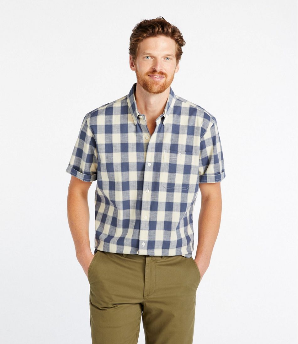 Men's Comfort Stretch® Chambray Shirt, Traditional Untucked Fit, Short-Sleeve, Plaid | L.L.Bean discount