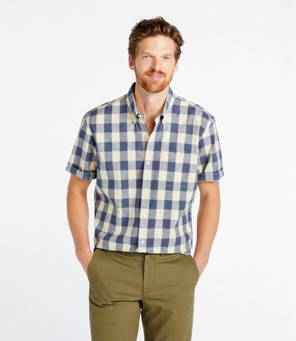 Men's Comfort Stretch® Chambray Shirt, Traditional Untucked Fit, Short-Sleeve, Plaid | L.L.Bean discount