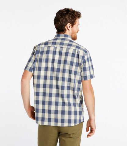Men's Comfort Stretch® Chambray Shirt, Traditional Untucked Fit, Short-Sleeve, Plaid | L.L.Bean discount