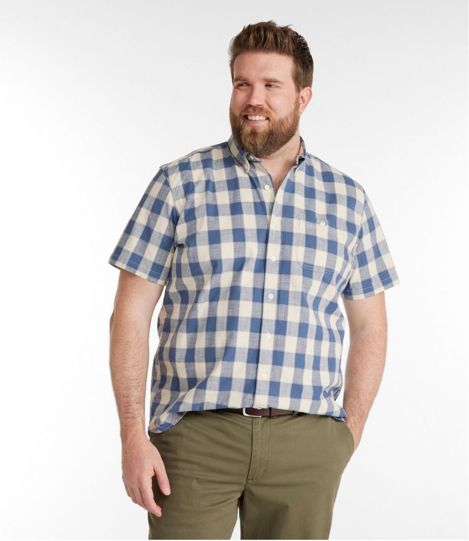 Men's Comfort Stretch® Chambray Shirt, Traditional Untucked Fit, Short-Sleeve, Plaid | L.L.Bean discount
