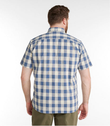 Men's Comfort Stretch® Chambray Shirt, Traditional Untucked Fit, Short-Sleeve, Plaid | L.L.Bean discount