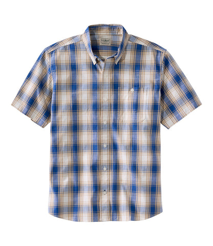 Men's Comfort Stretch® Chambray Shirt, Traditional Untucked Fit, Short-Sleeve, Plaid | L.L.Bean discount