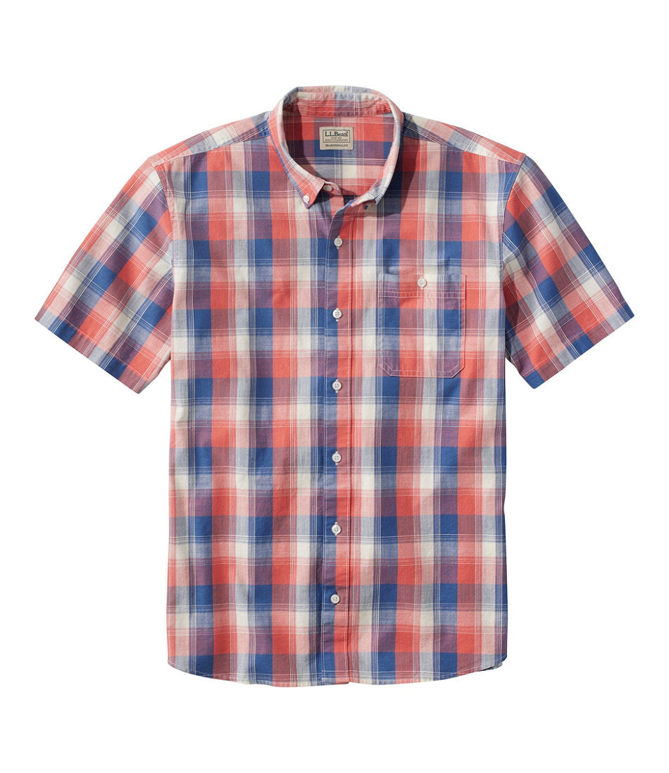 Men's Comfort Stretch® Chambray Shirt, Traditional Untucked Fit, Short-Sleeve, Plaid | L.L.Bean discount
