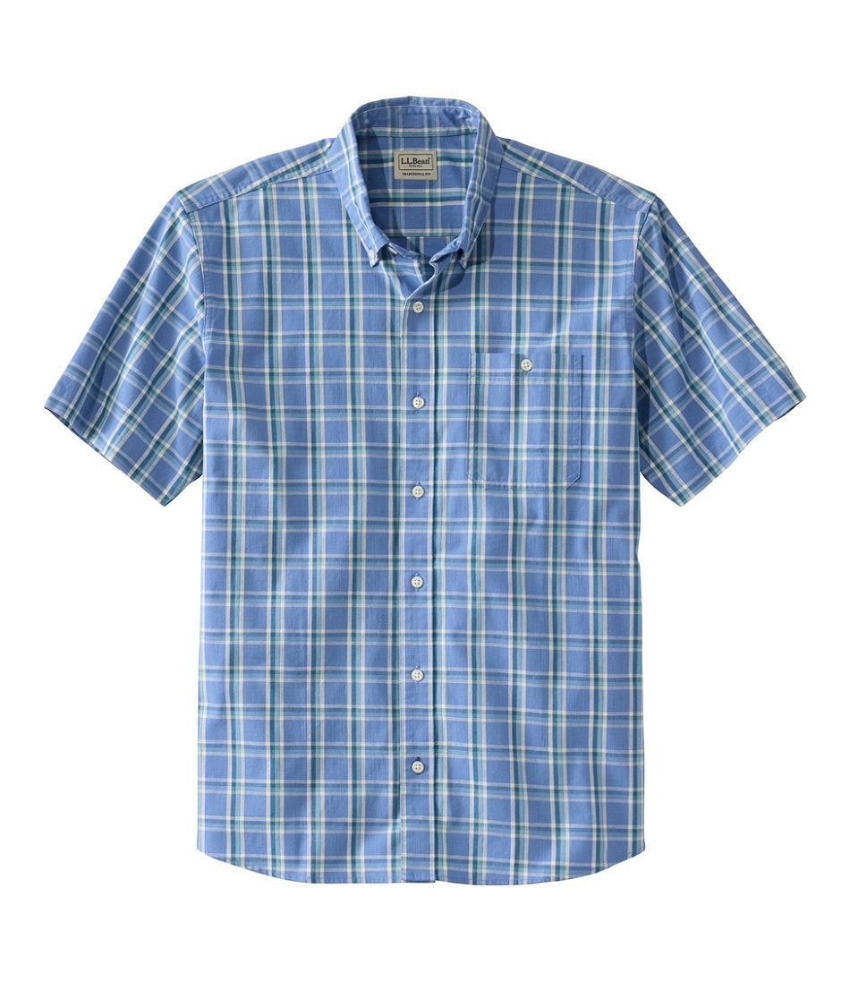 Men's Comfort Stretch® Chambray Shirt, Traditional Untucked Fit, Short-Sleeve, Plaid | L.L.Bean discount