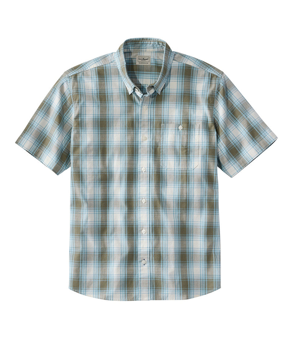 Men's Comfort Stretch® Chambray Shirt, Traditional Untucked Fit, Short-Sleeve, Plaid | L.L.Bean discount