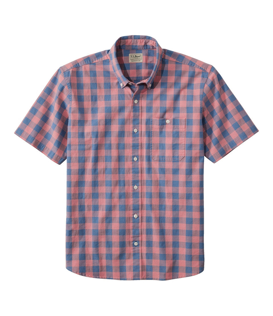 Men's Comfort Stretch® Chambray Shirt, Traditional Untucked Fit, Short-Sleeve, Plaid | L.L.Bean discount