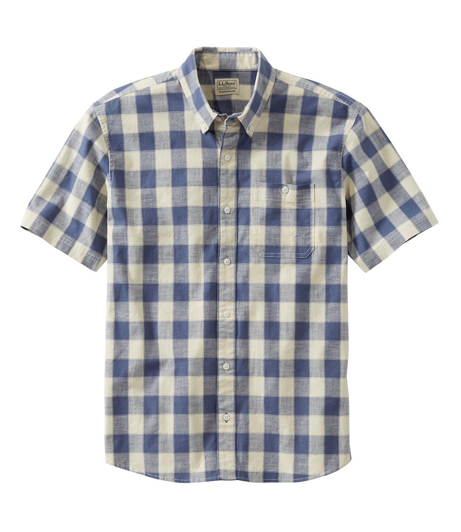Men's Comfort Stretch® Chambray Shirt, Traditional Untucked Fit, Short-Sleeve, Plaid | L.L.Bean discount