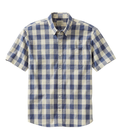 Men's Comfort Stretch® Chambray Shirt, Traditional Untucked Fit, Short-Sleeve, Plaid | L.L.Bean discount