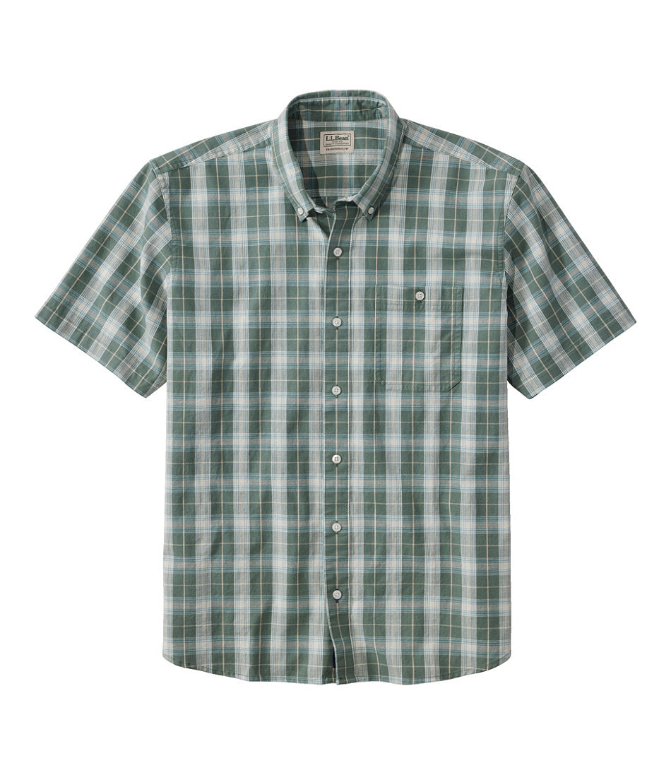 Men's Comfort Stretch® Chambray Shirt, Traditional Untucked Fit, Short-Sleeve, Plaid | L.L.Bean discount