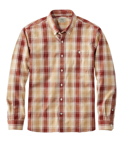 Men's Comfort Stretch® Chambray Shirt, Long-Sleeve, Slightly Fitted Untucked Fit, Plaid | L.L.Bean outlet