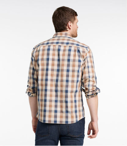 Men's Comfort Stretch® Chambray Shirt, Long-Sleeve, Slightly Fitted Untucked Fit, Plaid | L.L.Bean outlet