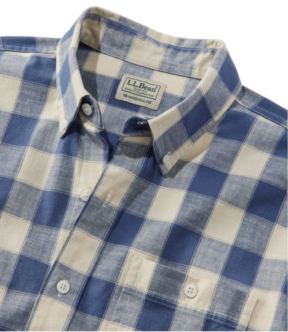 Men's Comfort Stretch® Chambray Shirt, Long-Sleeve, Slightly Fitted Untucked Fit, Plaid | L.L.Bean outlet