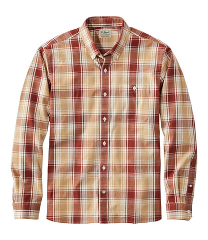 Men's Comfort Stretch® Chambray Shirt, Long-Sleeve, Slightly Fitted Untucked Fit, Plaid | L.L.Bean outlet