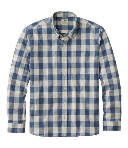 Men's Comfort Stretch® Chambray Shirt, Long-Sleeve, Slightly Fitted Untucked Fit, Plaid | L.L.Bean outlet