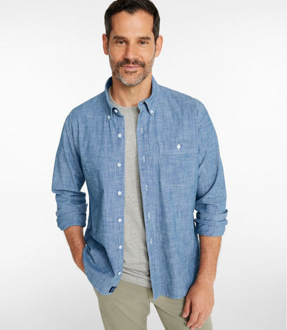 Men's Comfort Stretch® Chambray Shirt, Long-Sleeve, Slightly Fitted Untucked Fit | L.L.Bean online