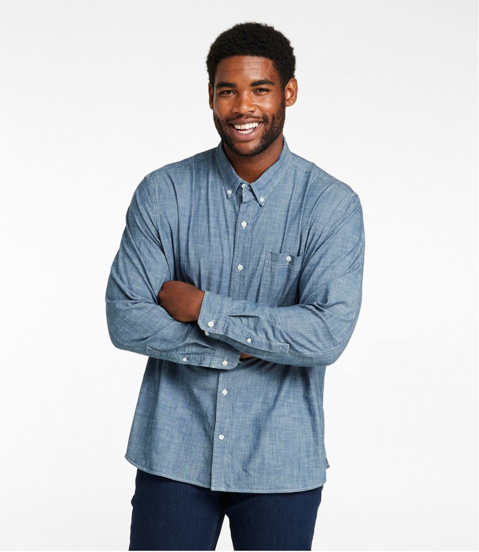 Men's Comfort Stretch® Chambray Shirt, Long-Sleeve, Slightly Fitted Untucked Fit | L.L.Bean online