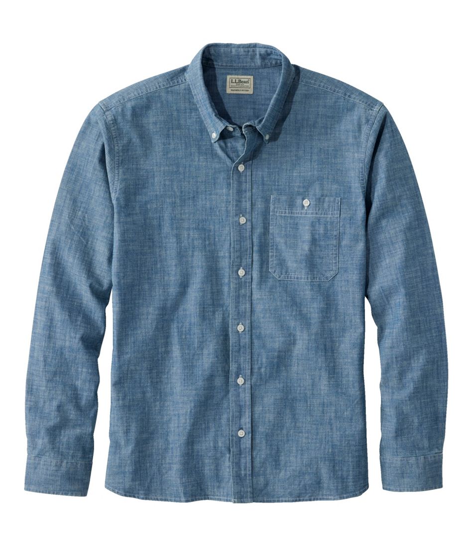 Men's Comfort Stretch® Chambray Shirt, Long-Sleeve, Slightly Fitted Untucked Fit | L.L.Bean online