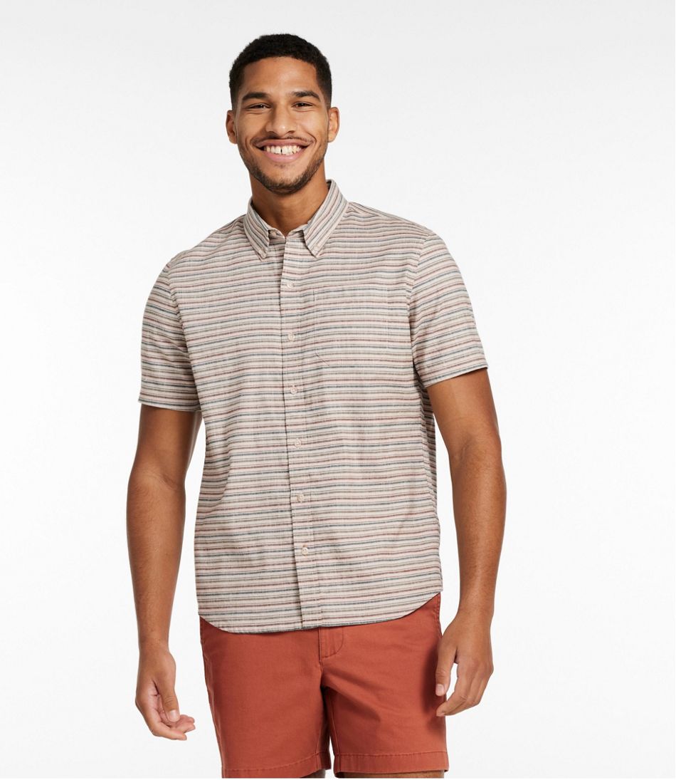 Men's Stonecoast Hemp Shirt, Short-Sleeve, Slightly Fitted Untucked Fit, Stripe | L.L.Bean US