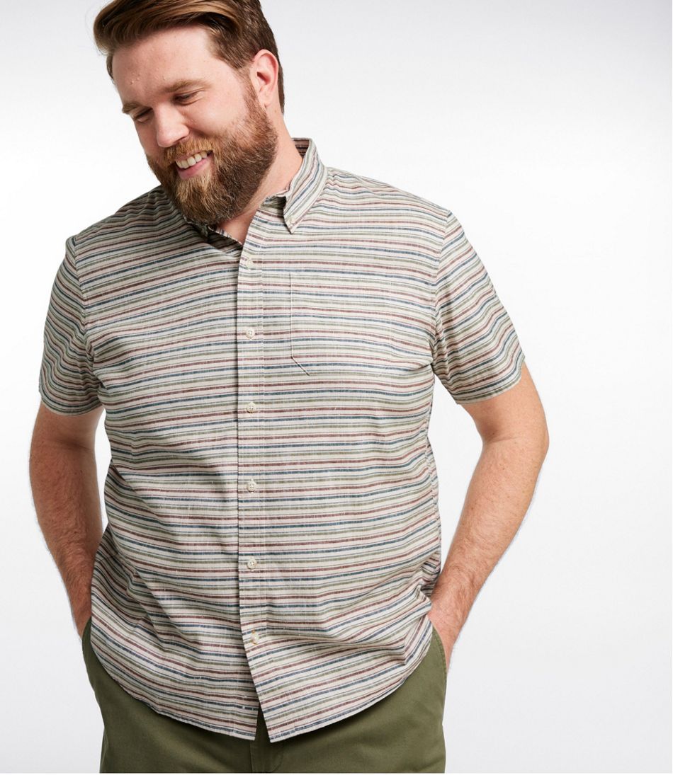 Men's Stonecoast Hemp Shirt, Short-Sleeve, Slightly Fitted Untucked Fit, Stripe | L.L.Bean US