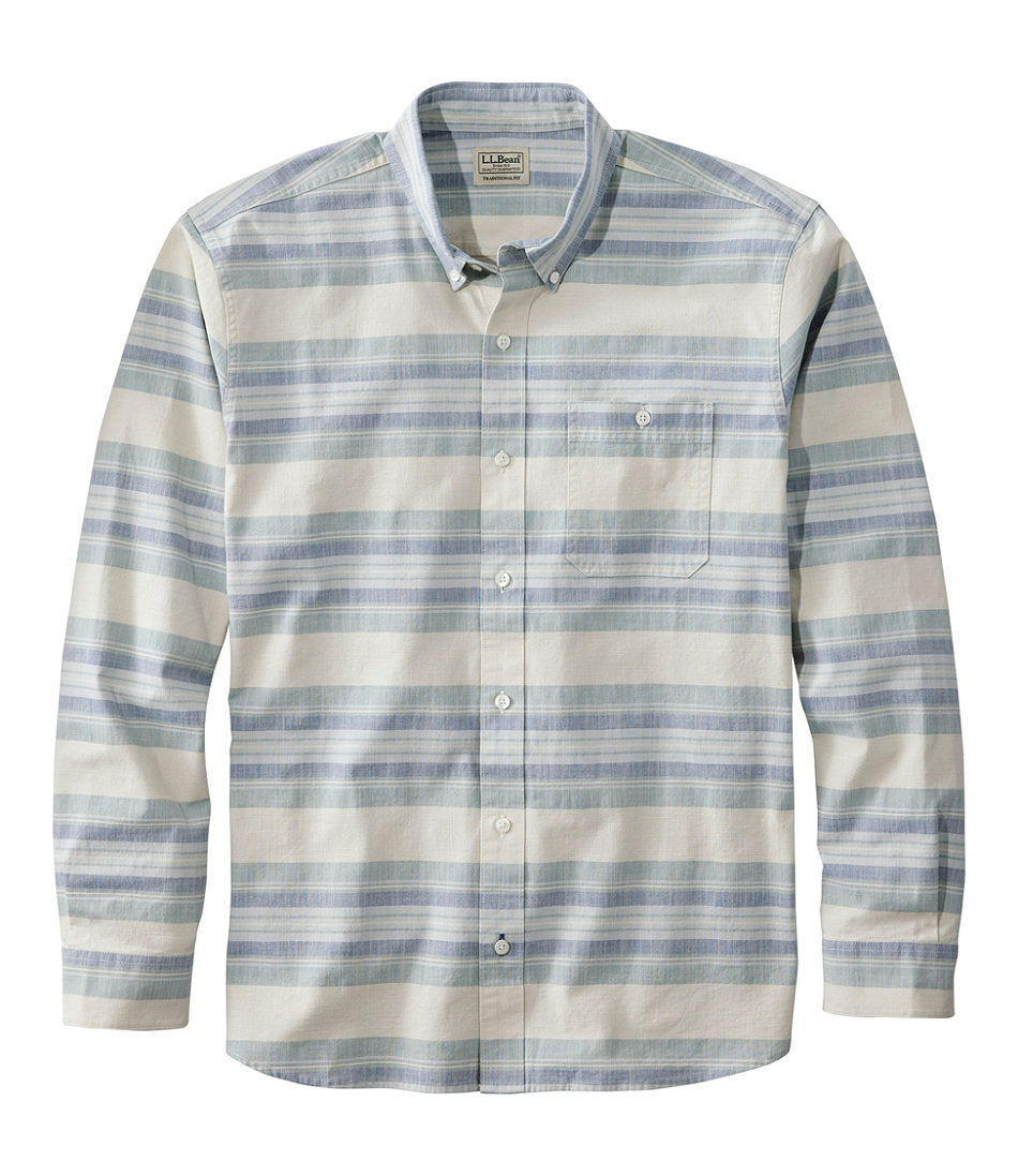 Men's Comfort Stretch Chambray Shirt, Traditional Untucked Fit, Long-Sleeve, Stripe | L.L.Bean online