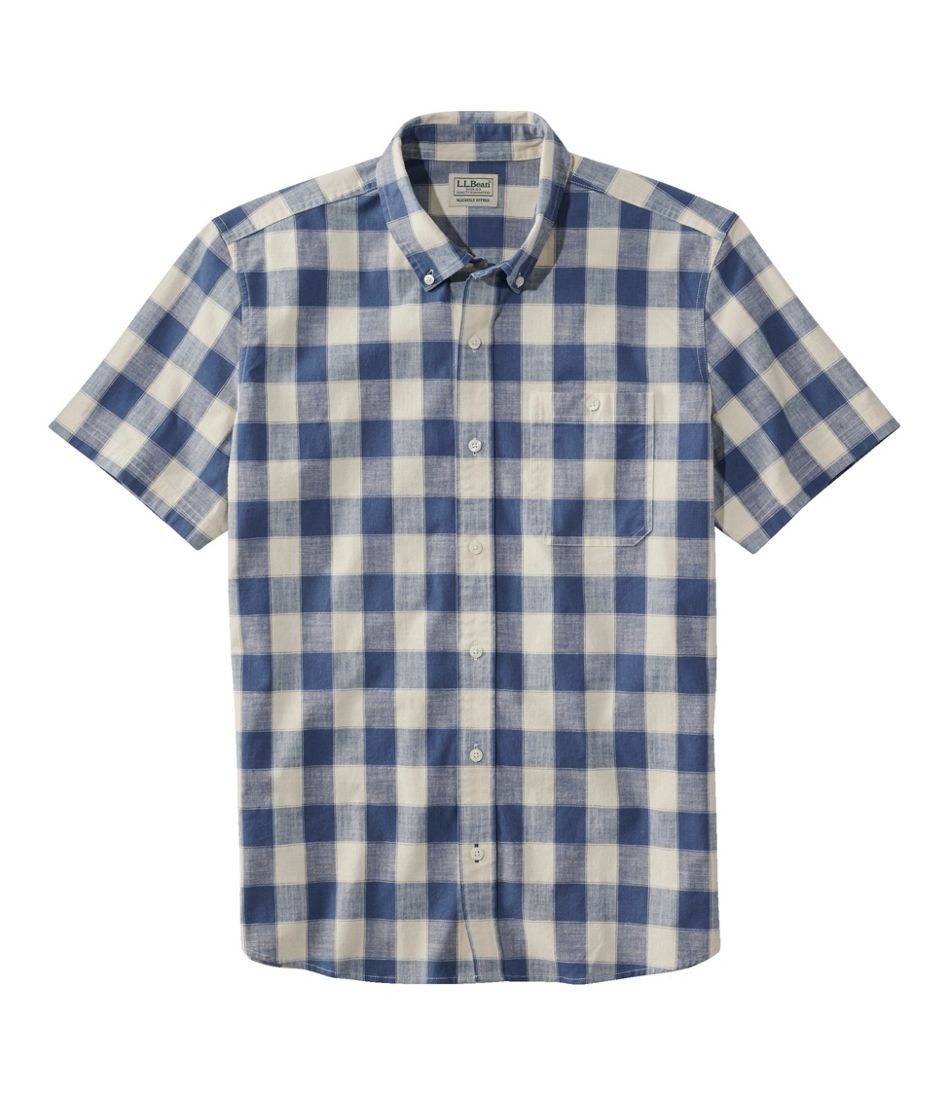 Men's Comfort Stretch® Chambray Shirt, Slightly Fitted Untucked Fit, Short-Sleeve, Plaid | L.L.Bean US