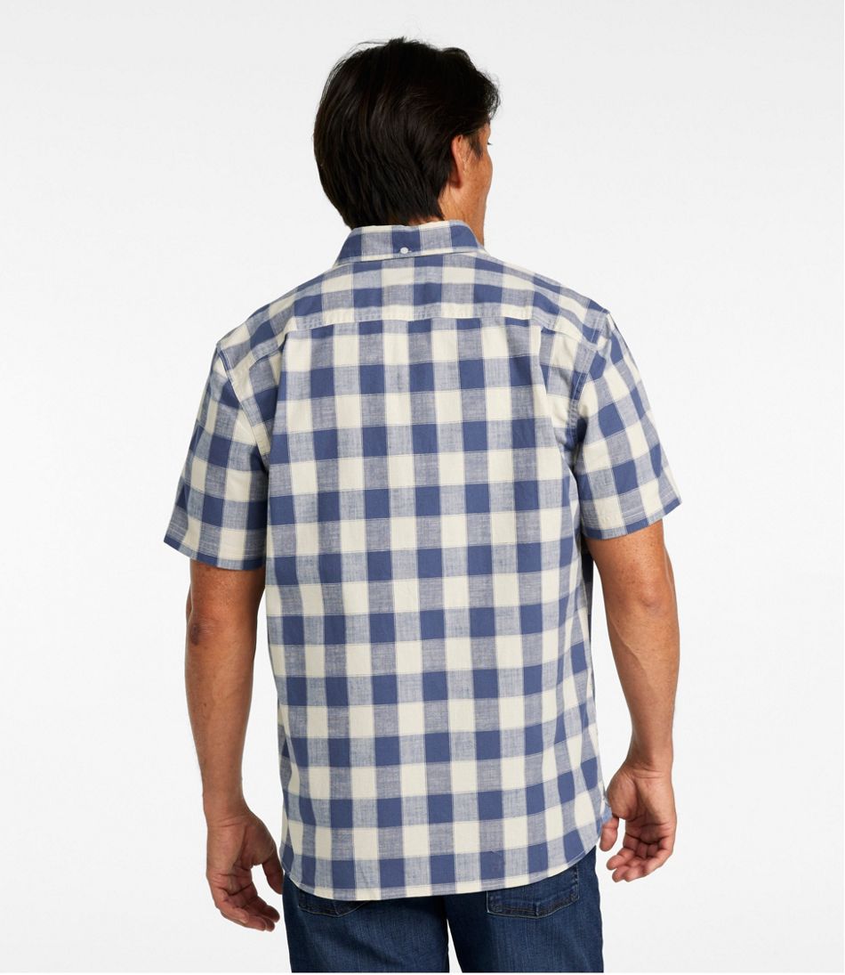 Men's Comfort Stretch® Chambray Shirt, Slightly Fitted Untucked Fit, Short-Sleeve, Plaid | L.L.Bean US